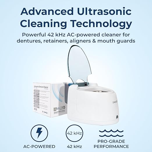 Ultrasonic Denture & Retainer Cleaner – 42 kHz Deep Clean, 200 ml Tank, 5-Min Timer – for Dentures, Aligners, Night Guards, Mouth Guards – Compact Non-Removable Tank Design – iSonic F3900
