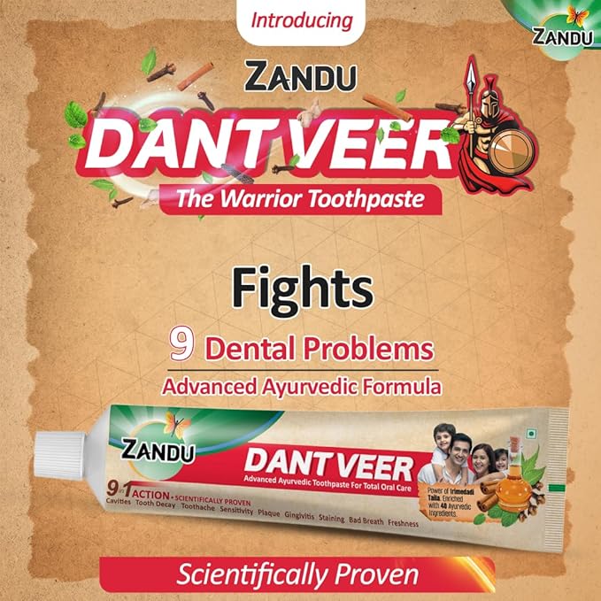 Zandu Dantveer, Fights 9 Dental Problems, with Irimedadi Oil, Advanced Ayurvedic Oral Care Toothpaste, Scientifically Proven Formula (200gm/7 Oz)