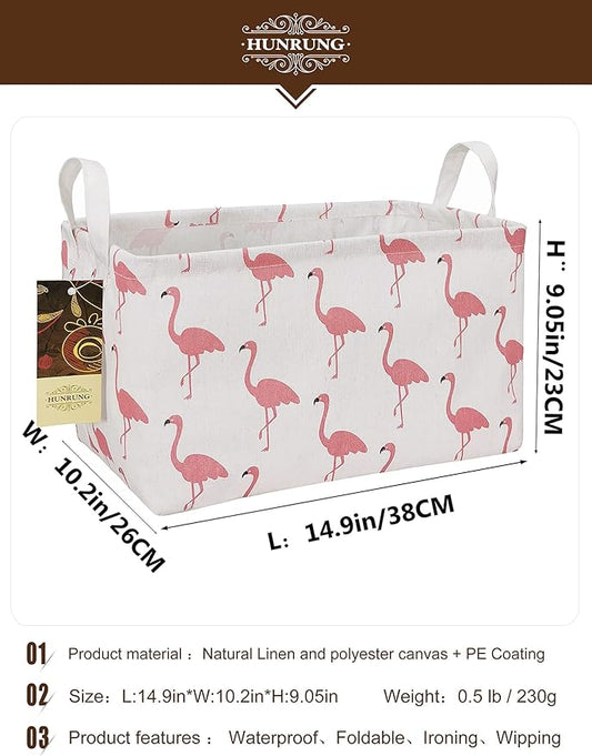 HUNRUNG Rectangle Storage Basket Cute Canvas Organizer Bin for Pet/Children Toys, Books, Clothes Perfect for Rooms/Playroom(Rectangle Flamingo)