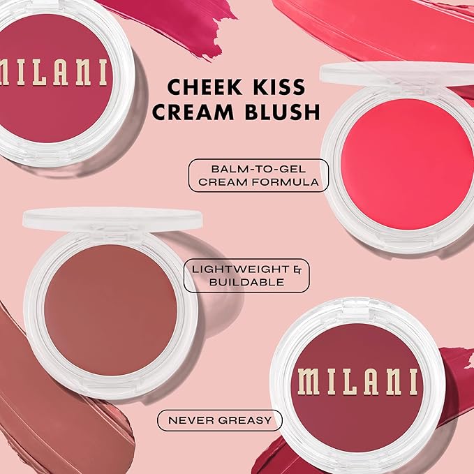 Milani Blush Makeup – Cheek Kiss Cream Blush for Cheeks, Buildable Cream-to-Gel Blusher & Lip Tint, Dewy Natural Color, Hydrating - Nude Kiss