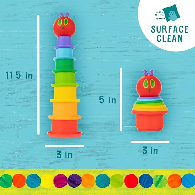 Kids Preferred World of Eric Carle The Very Hungry Caterpillar Bath Time Stacking Cup Set with Caterpillar Head Squirty Perfect for Water Play Ages 18 Months and Up