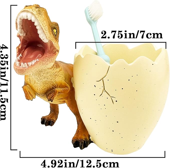 FlidRunest Dinosaur Toothbrush Holder Toothbrush Organizer for Bathroom - Sturdy Resin Tooth Brush Holder - Easy to Clean - Funny Dino Decor Gift for Birthday, Children's Day, Christmas