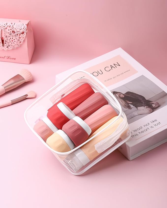 Travel Size Toiletries 8 Pack, TSA Approved 3oz/1oz Silicone Refillable Containers with Clear Travel Bag