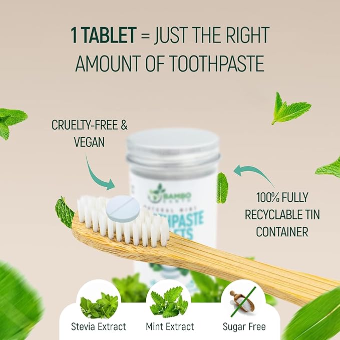 200 Pack Natural Toothpaste Tablet Bits - Chewable Mouthwash Whitening Burts Bees Bite Tablets for Teeth SLS & Fluoride Free Eco & Travel Friendly with Zero Waste Packaging - Mint & (Watermelon)