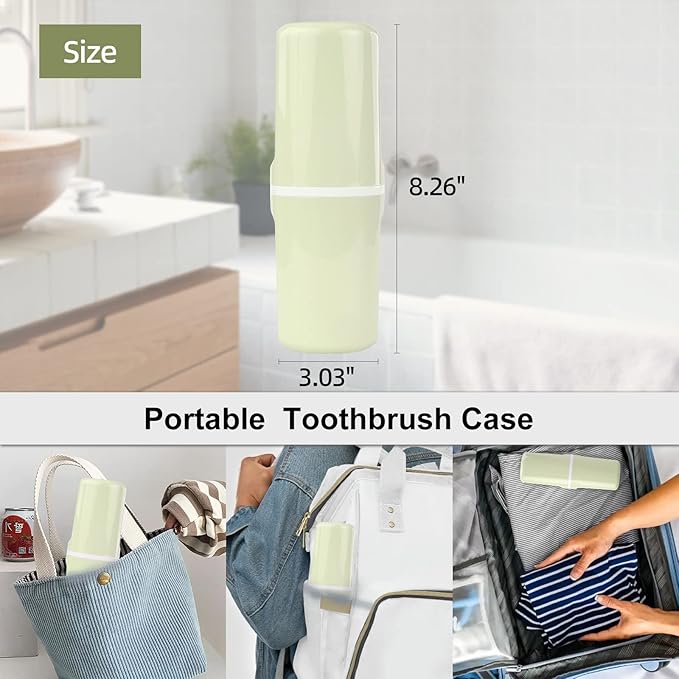 Surblue Travel Toothbrush Case Detachable Toothbrush Holder with Cover Portable Toothbrush Container for Vacation Camping Dorm Bathroom,Green