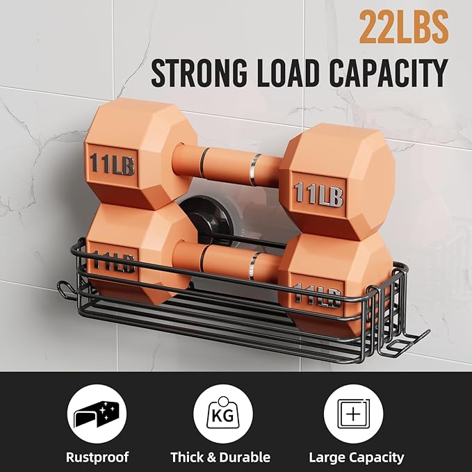 LEVERLOC Shower Caddy Suction Cup, 2 Pack Shower Shelves for Inside Shower with Hooks & Soap Holder, NO-Drilling Bathroom Shower Organizer, Rustproof Meatl Shower Holder Storage, Black