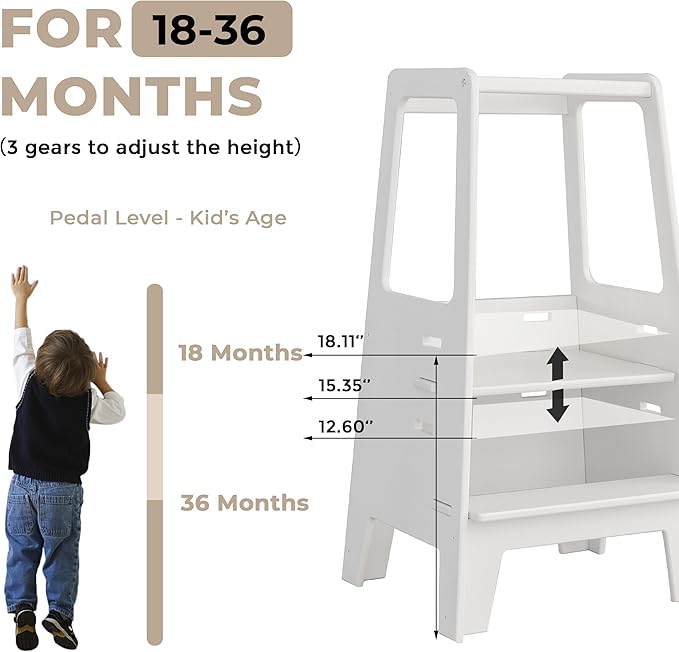 AVDAR Toddler Standing Tower Wooden Toddler Stool for Kitchen Adjustable, Winner 2023 of Contemporary Good Design, Montessori Kitchen Tools