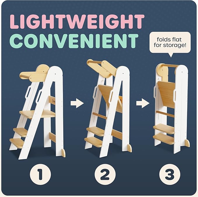 Toddler Tower - CPSC Certified Toddler Chair Tower with 3 Height Adjustable Step Stool, Safety Bar, Screw Covers - Montessori Stool for Sink, Kids Standing