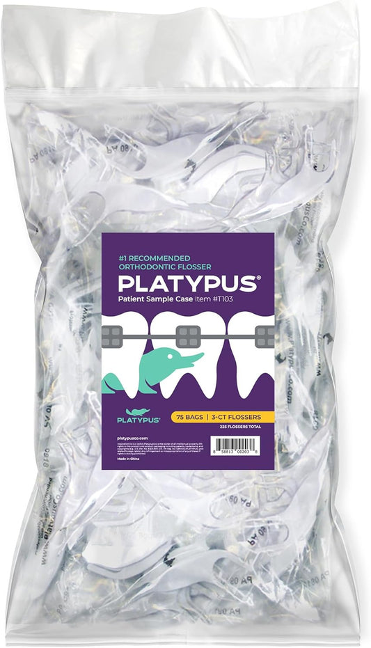 Platypus Orthodontic Flossers for Braces Family Pak - Unique Structure Fits Under Arch Wire, Increase Flossing Compliance, Floss Teeth in Less Than Two Minutes - 75 3-Count Flossers (225 Total)