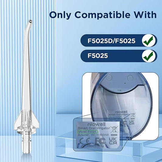 6 Replacement Heads for Nicwell/Oralfree F5025(F5025D)/F5025 Water Flosser (6 Classic Jet Tips + Storage Case Bundle)