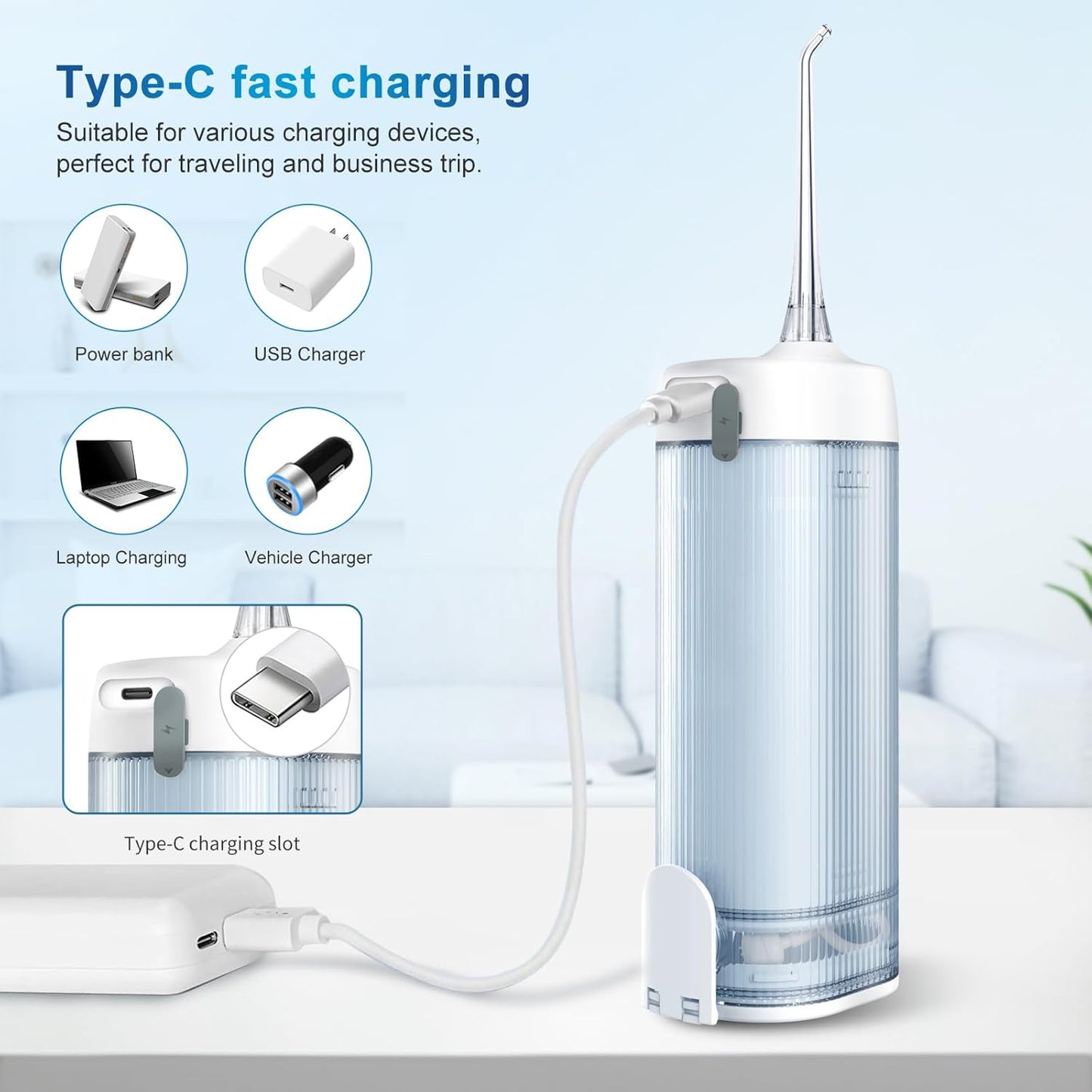 Mini Cordless Portable Water Flosser Oral Irrigator Water Teeth Cleaner Pick, Telescopic Water Tank, 4 Modes & IPX7 Waterproof, Home & Travel Water Flossers for Teeth, Braces Bridges Care.