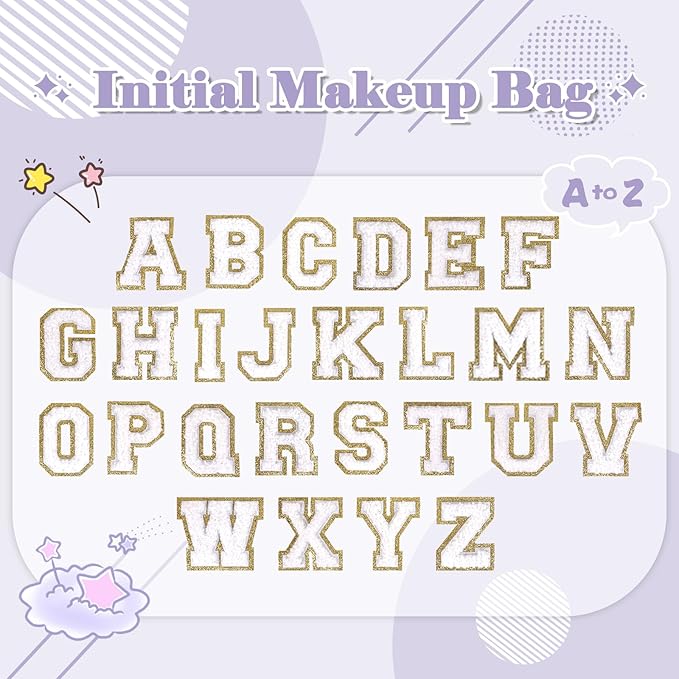 Personalized Makeup Bag Initial A-Z Preppy Patch Bag,Small PU Leather Travel Cosmetic Bag Pouch with Zipper,Purple Cute Toiletry Bag,Gift Ideal for Teen Girls Women Birthday Friend Mom,Latter A