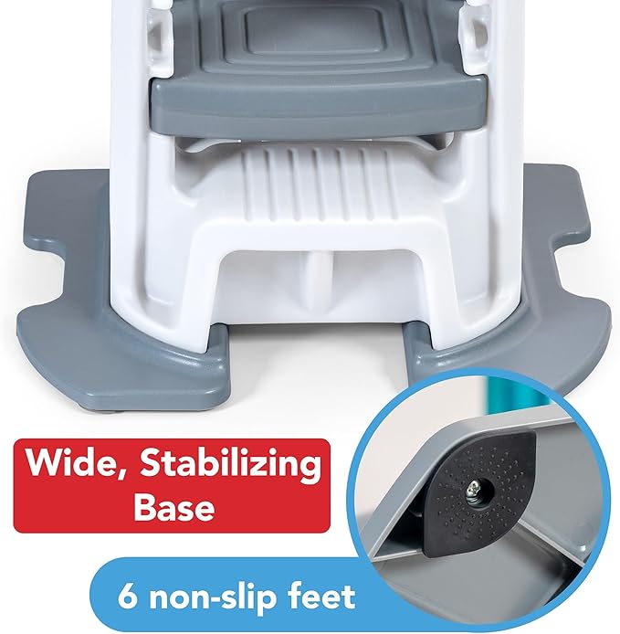 Simplay3 Toddler Tower Montessori Standing Kitchen Step Stool with Sturdy Stabilizing Base and Adjustable Platform, 20.5" D x 26" W x 34.5" H, Ages 18 Months to 5 Years, White