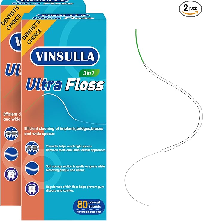Dental Floss for Braces, Floss Threaders for Bridges and Implants, PTFE & PFAS Free Floss, 80 Pre-Cut Strands (Pack of 2)