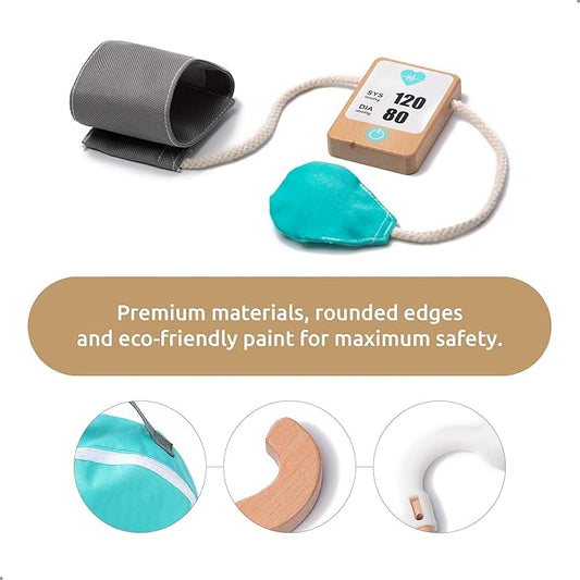 UMU® Wooden Doctor Kit for Kids – 18 pcs Doctor and Dentist Play Set for Toddlers with Stethoscope, Syringe, Tooth Model & More – Medical Pretend Play Toy for Boys and Girls Ages 3 4 5 6