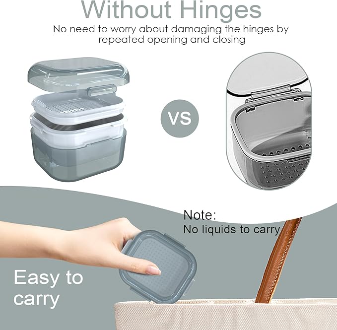 ARGOMAX Denture Case, Denture Cup for Soaking Dentures(Not Leak-Proof), Thorough Cleaning of Dentures, Retainer, Mouthguards, Clear Braces (Grey).