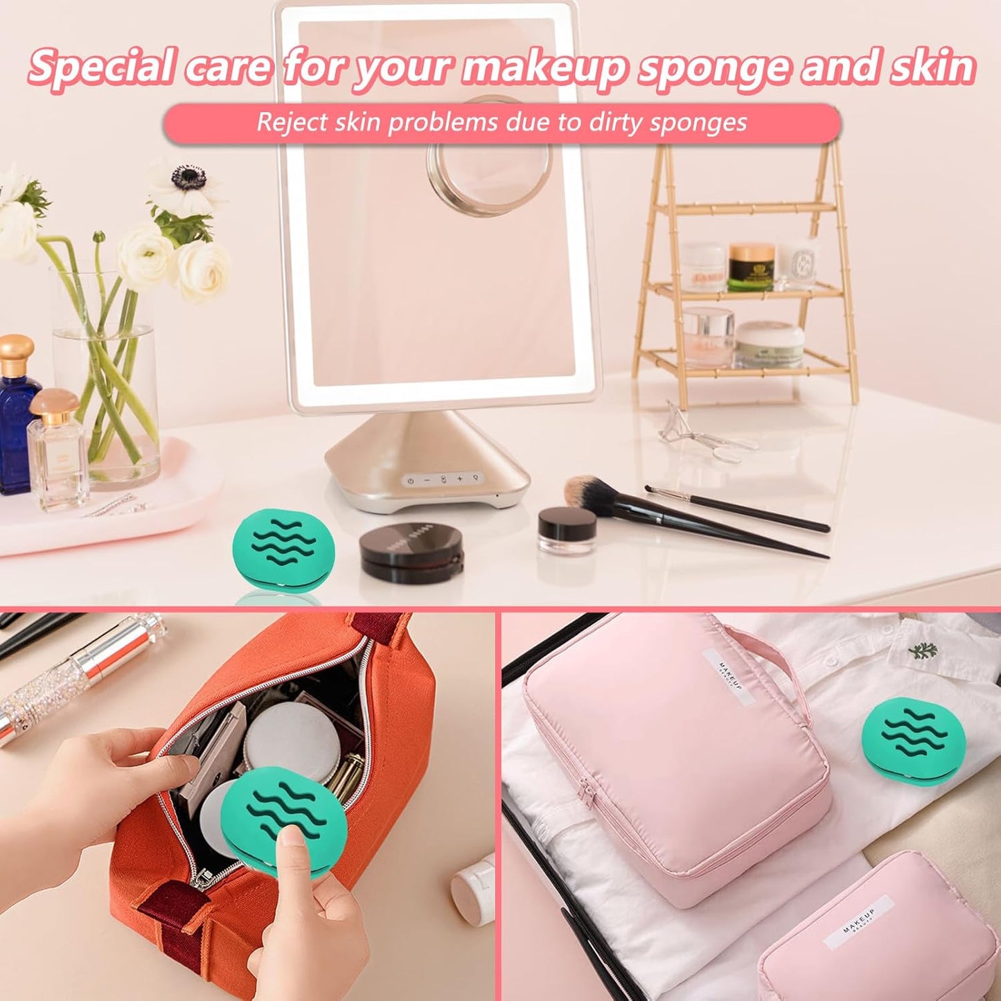 Makeup Sponge Holder,Travel Make up Sponges Organizer,Silicone Shatterproof Make Up Sponge Case,Breathable makeup sponge case, suitable for business or travel(Green)