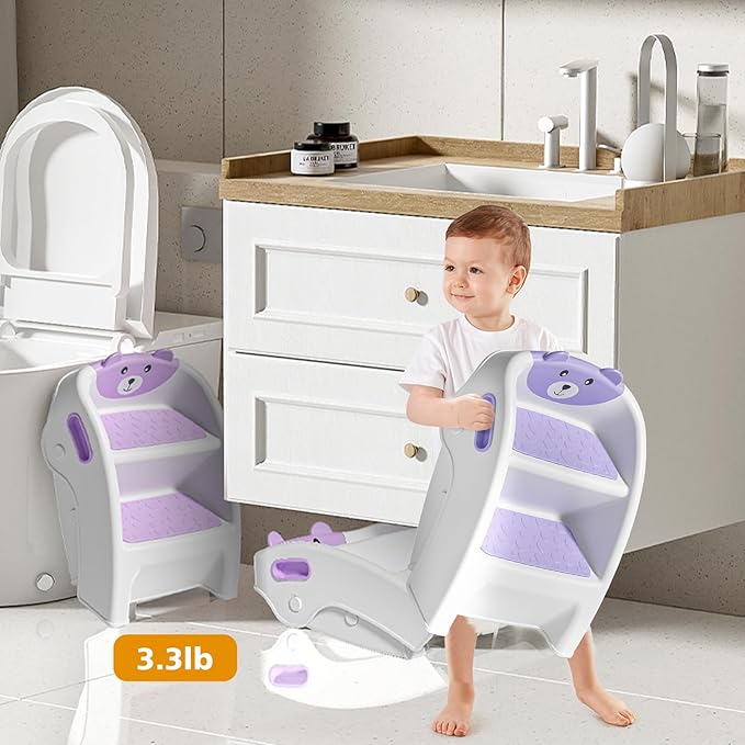 Folding Kids Step Stool for Bathroom and Potty Training,Anti-Slip, Anti-Tip A-Frame Design with 10-Second Setup-Potty 2 Step Stool for Toddlers
