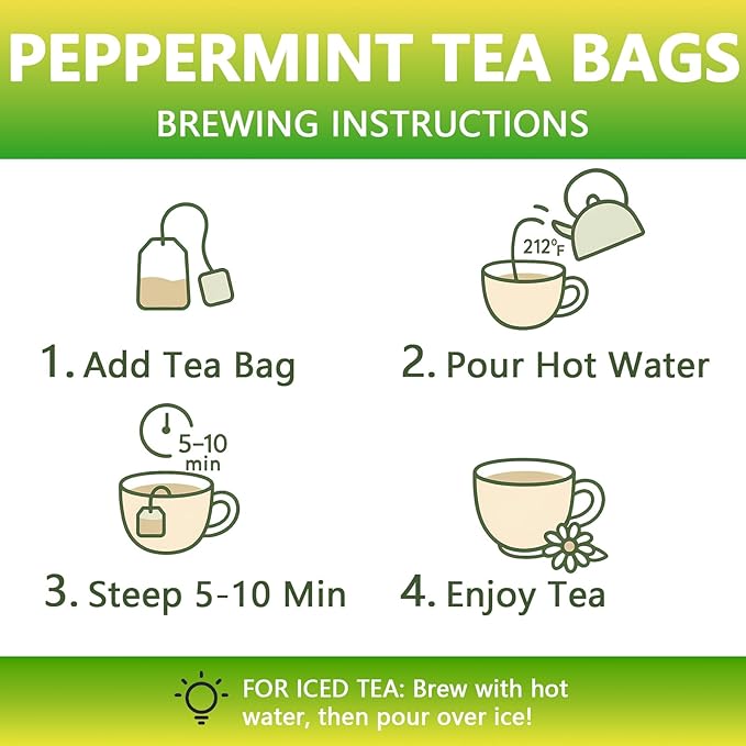 Lemon Peppermint Tea Bags – 60 Count |100% Natural Lemon & Mint Leaves | Naturally Refreshing & Uplifting | Caffeine-Free | Smooth & Cooling Flavor | Individually Wrapped for Daily Enjoyment