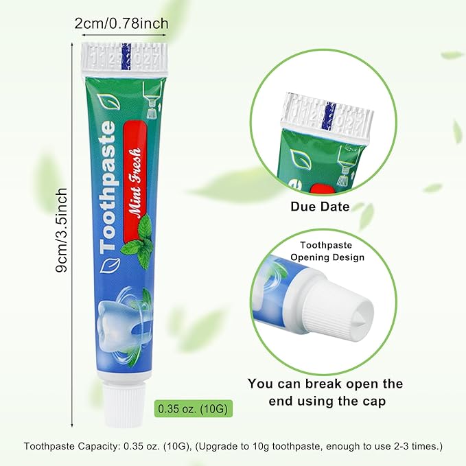 0.35 oz Bulk Travel Size Toothpaste,200 Tubes 10 Grams Extra Small Toothpastes Travel Size Bulk 0.8x3.5 inches Mint Flavor Mini Disposable Toothpaste for Hotel,Guests,Homeless,Office