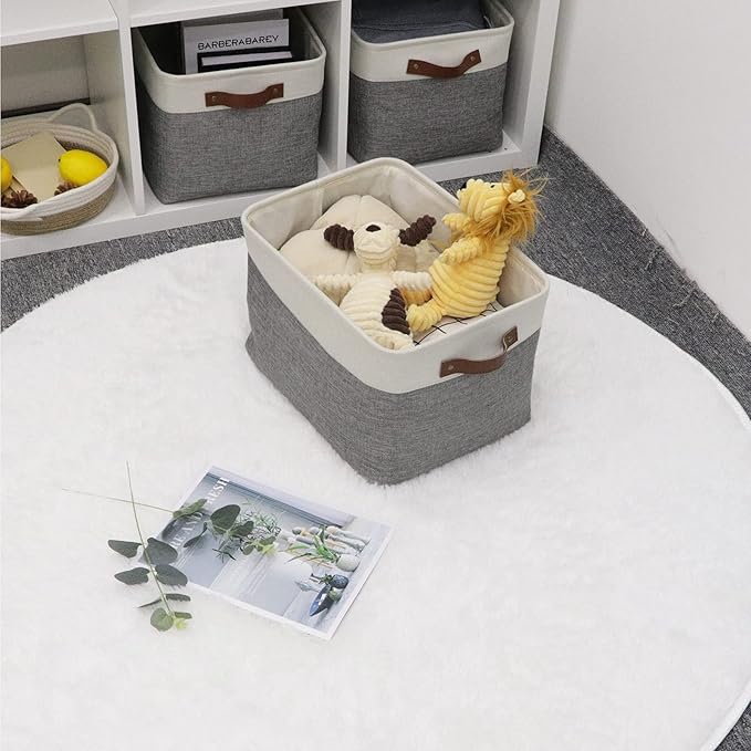 HNZIGE Fabric Storage Baskets for Shelves(3 Pack) Large Collapsible Storage Baskets for Organizing, Decorative Baskets Bins Set with Handles for Closet, Clothes, Toy, Home(White&Gray,15" x 11" x 9.5")