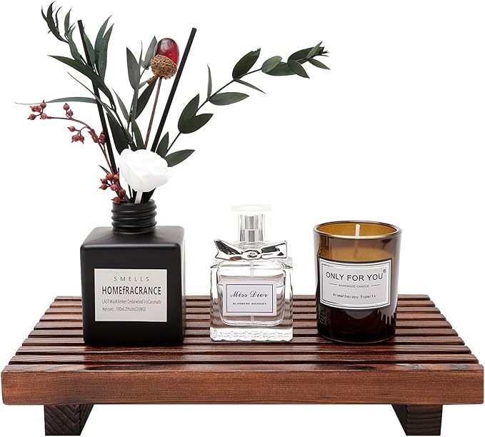 Farmhouse Bathroom Counter Organizer Wooden Display Pedesta Stand Small Kitchen Countertop Trays Decorative Wood Riser Dish Soap Dispenser Holder for Bathroom Decor Sink Accessories Vanity Tray