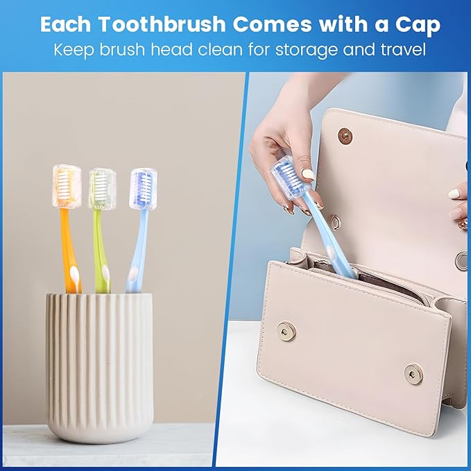 Medium Toothbrushes for Adults, Toothbrush Medium Bristles with Covers for Travel, Deep Plaque & Stain Removal, 6 Count