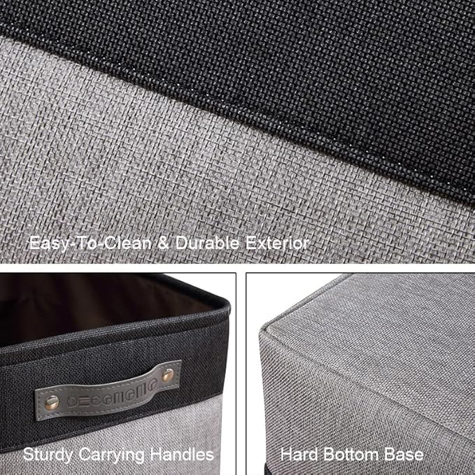 DECOMOMO Storage Baskets for Shelves - Fabric Storage Bins, Linen Closet Organizers and Storage (Grey & Black, Large - 4 Pack)