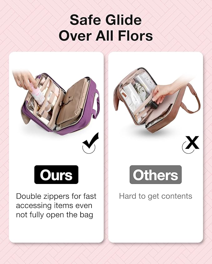 BAGSMART Toiletry Bag Hanging Travel Makeup Organizer with TSA Approved Transparent Cosmetic Bag Makeup Bag for Full Sized Toiletries, Large-Purple