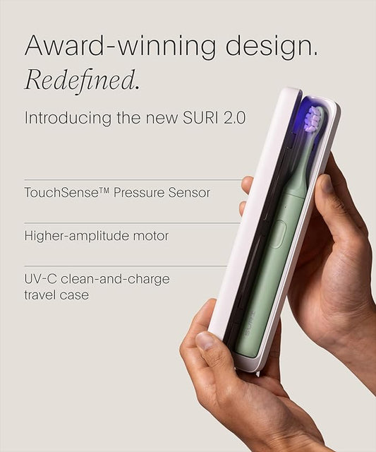 SURI 2.0 New Sonic Electric Toothbrush with Pressure Sensor & UV-Cleaning Travel Case | 1 Month+ Battery | Electric Toothbrush for Adults | Travel Toothbrushes | Tooth Brush | Green
