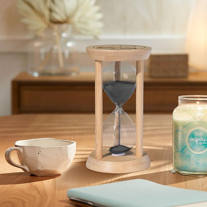 SuLiao Wooden Sand Timer 5 Minute Hourglass, Beech Small Black Sand Watch 5 Min, Reloj De Arena Hour Glass Sandglass for Home Office Decorative Game Classroom