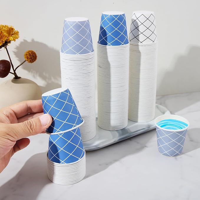 Tamone 600 Pack 3 oz Bathroom Cups, Small Paper Cups, Mouthwash Cups, Disposable Paper Cups, white, blue cups, gray cups, 3oz Paper Cups for Party, Picnic, BBQ, Travel, Home and Event