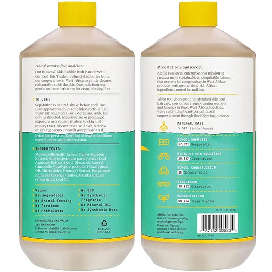 Alaffia Babies & Kids Bubble Bath, Eucalyptus Mint, Pump Included – Gentle Cleanser with Raw Shea Butter and Lemon Balm, 32 Fl Oz