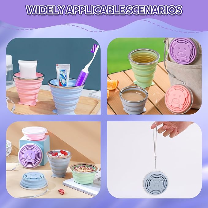 Toothbrush Travel Case, Travel Toothbrush Silicone Collapsible Toothbrush Cup, Travel Toothbrush Set Suitable for Business Camping Travel or Daily Use (Purple)