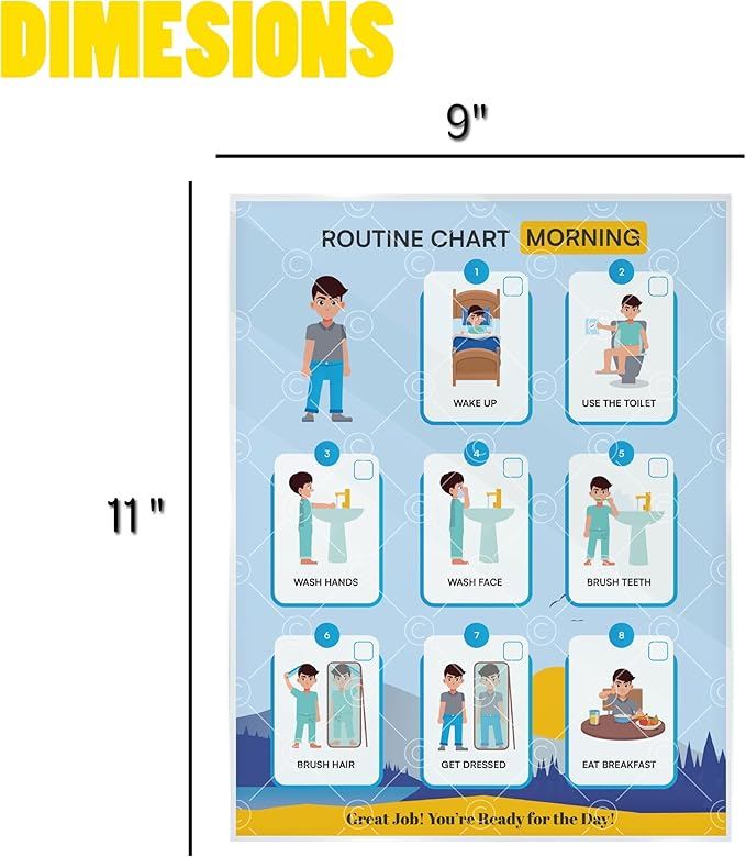 Morning Routine Chart for Kids – Step-by-Step Visual Schedule (9x12 Laminated) | Self-Care Educational Chart for Children, Special Needs & Autism – Morning Routine Support – English