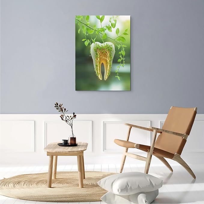 SchindlerBang Organic Tooth Decor,Floral Molar Watercolor,Serene Artwork for Meditation Rooms,Relaxation Areas,and Calm Wall Painting 12x16inch Ready to Hang
