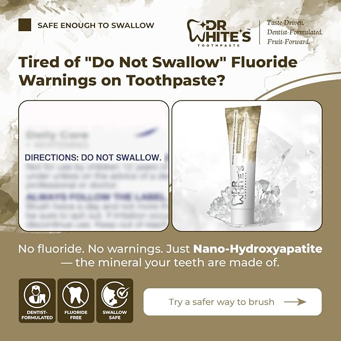 Dr. White’s Fluoride-Free nHA Toothpaste; Dentist-Formulated, Nano Hydroxyapatite + Xylitol, Sensitivity Relief Complex™, Mint-Free, Enamel Safe, Swallow-Safe (3.5 Oz, Coconut Chill)