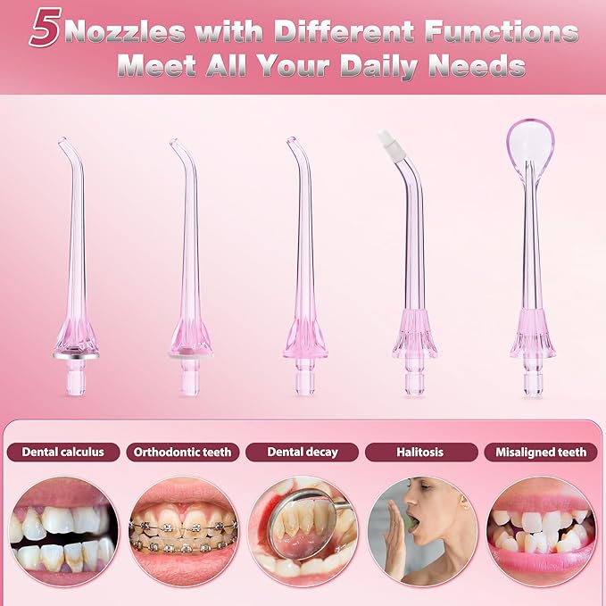 TOVENDOR Electric Water Flosser, Cordless Rechargeable Dental Oral Irrigator IPX7 Waterproof 300ML Travel Water Teeth Cleaner with 5 Tips for Braces Care Teeth Gums Cleaning, Home Office Daily Use