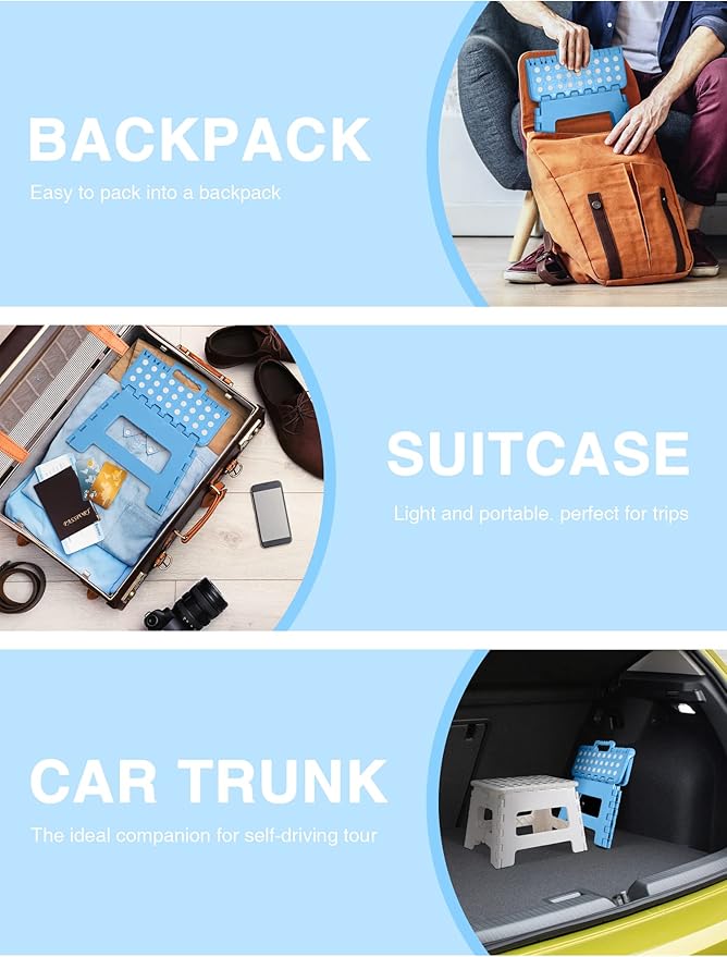 Dyforce Folding Step Stool 9", Kids Step Stool, Heavy Duty Step Stools for Adults, Compact Foot Stools, Light-Weight Toddler Step Stools for Kitchen, Bathroom, Holds Up to 300 lbs (Blue)