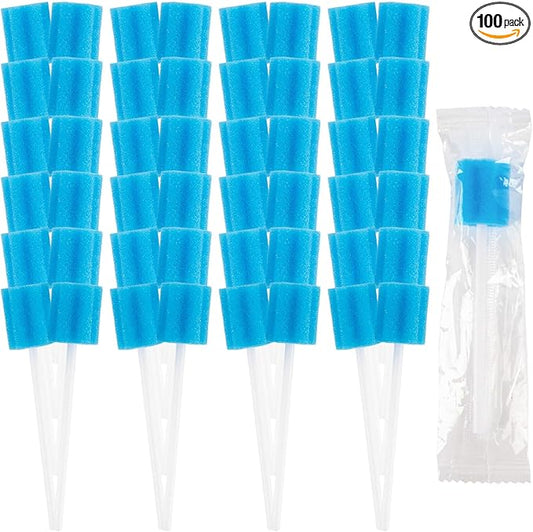 100 Oral Cleaner Swabs Disposable Sponge - Toothettes Mouth Swabs Individually Wrapped Swabstick for Elderly Dry Mouth Waterless Toothbrushes on the Go Mini Pet Children Sterile Thrush Mouth Treatment