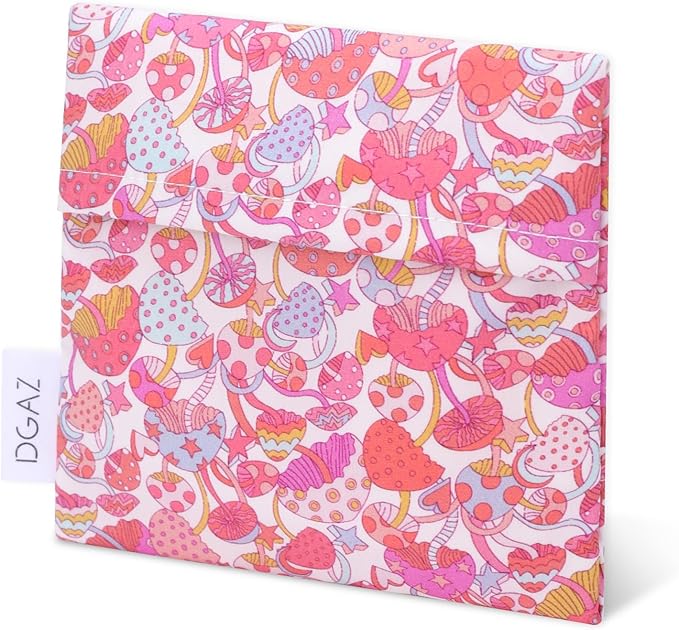 DGAZ Sanitary Napkin Storage Bag, Period Bag for Teen Aged Girls, Portable Period Bag for Panty Liners/Menstrual Cup/Small Tampons，Mini Makeup Bag for Purse(Dream Mushroom)