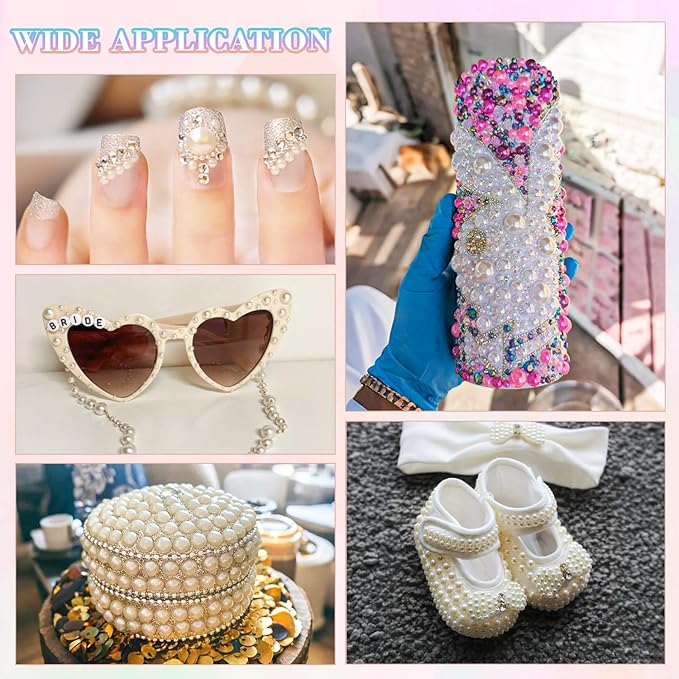 13500Pcs Flatback Pearls for Bedazzling (Beige) with 3Pcs B7000 Jewelry Glue, Assorted Size 2/3/4/5/6/8/10mm Half Pearl, Bedazzling Gems for Crafting Clothing Tumbler Shoes Embellishment Nail Art