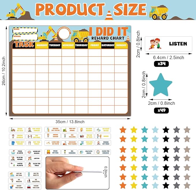 Magnetic Reward Chart for Kids at Home Construction Theme I Did It Motivate Behavior Reward Chart System Magnetic Behavior Tracker Incentive Chore Pad to Develop Responsibility and Good Habits
