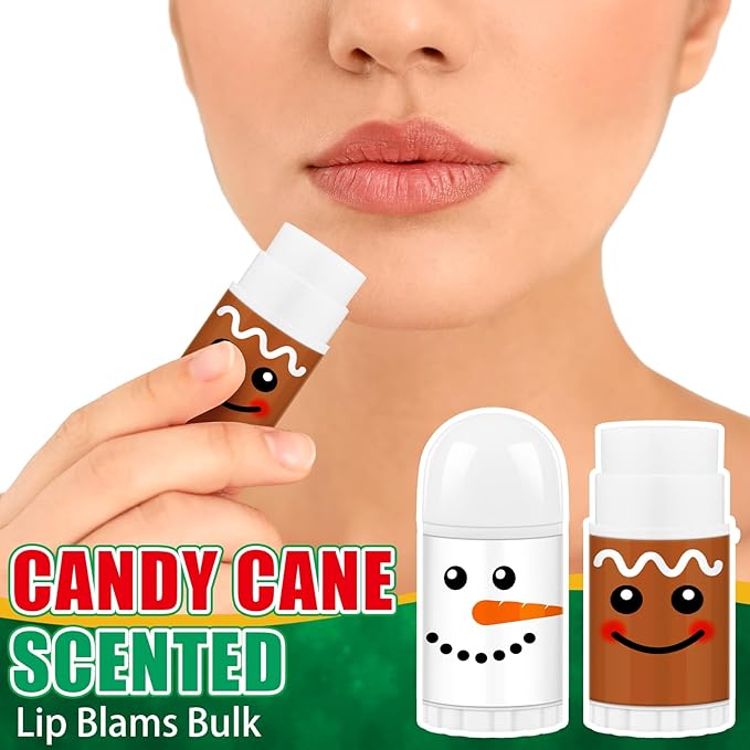 50 Pcs Christmas Lip Balm Bulk Mini Candy Cane Peppermint Flavor Lip Balms Bulk Christmas Stocking Stuffers Xmas Party Gifts Small Thank You Employee Appreciation Gifts for Women Men (Xmas Character)