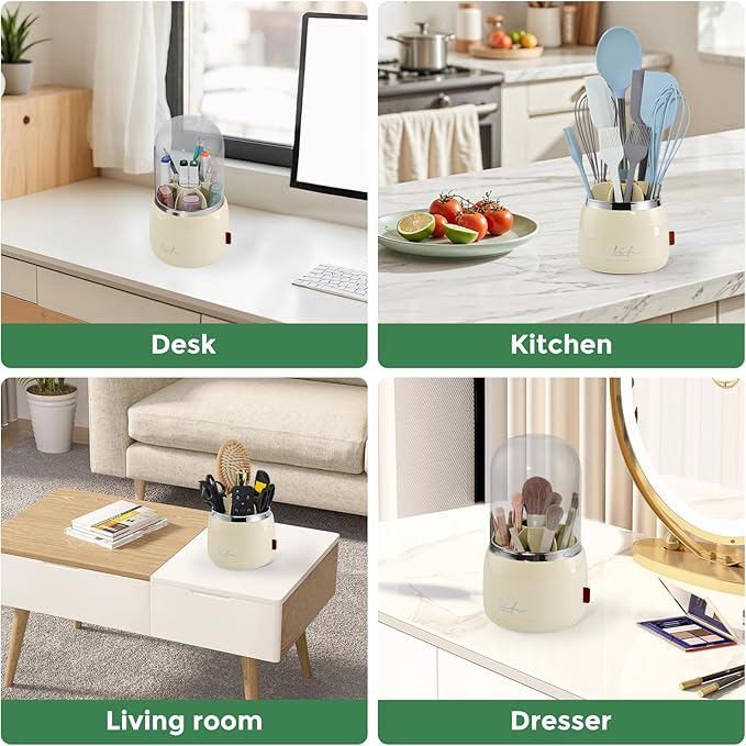 Toothbrush Holders for Bathrooms, Rotating 7 Slots Toothbrush Holder with Cover, Kids Electric Toothbrush and Toothpaste Holders for Caddy for Bathroom Vanity, Sink, Countertop, Beige