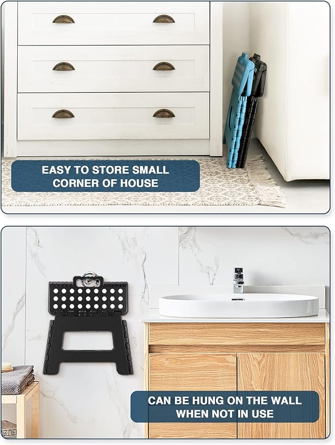 Dyforce 9 Inch Folding Step Stool for Kids and Adults, Collapsible Light-Weight Foot Stools Foldable for Toddler, Kitchen, Bathroom, 300 lb Capacity (Black)