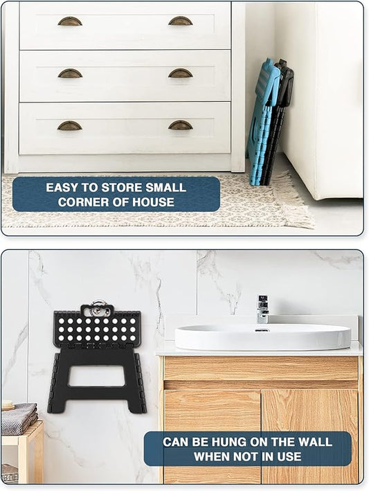 Dyforce 9 Inch Folding Step Stool for Kids and Adults, Collapsible Light-Weight Foot Stools Foldable for Toddler, Kitchen, Bathroom, 300 lb Capacity (Black)