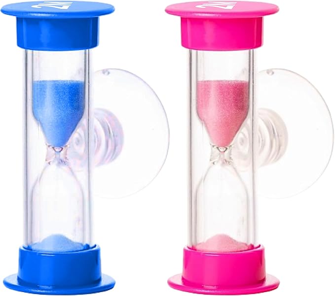 TecaherFav 2-Minute Hourglass Sand Timers with Suction Cup - Set of 2 Unbreakable Plastic Sand Clock Timer for Kids, Classroom, Games, Toothbrushing (Pink & Blue)