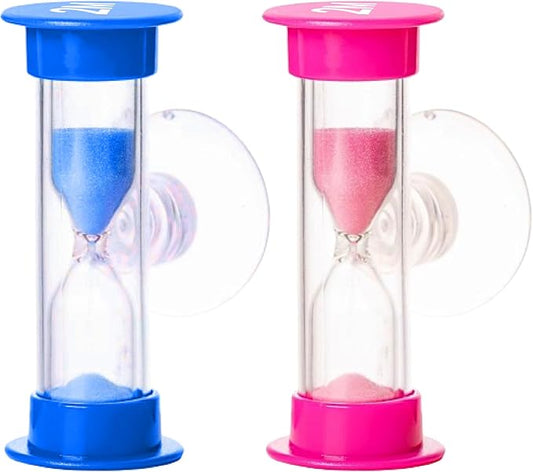 TecaherFav 2-Minute Hourglass Sand Timers with Suction Cup - Set of 2 Unbreakable Plastic Sand Clock Timer for Kids, Classroom, Games, Toothbrushing (Pink & Blue)