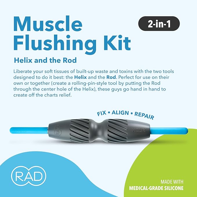 RAD 2-in-1 Muscle Flushing Kit – Includes Exercise Foam Roller & Massage Roller Stick – Deep Tissue Myofascial Release, Muscle Recovery Tools for Mobility & Performance